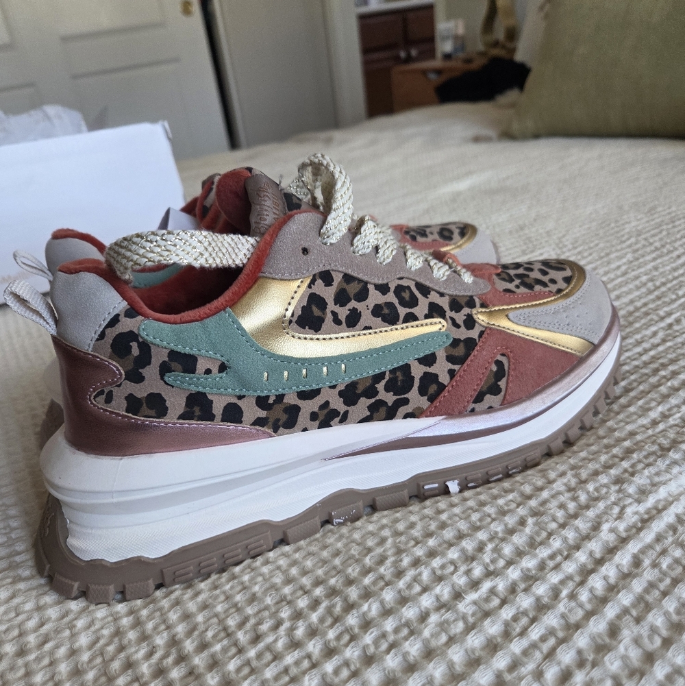 Blowfish Malibu Leopard Print Sneakers with Gold and Pink Accents